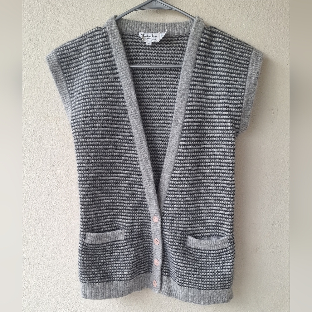 Christian Dior Vintage Lanswool Angora Gray Knit Women's Sweater Vest Size M - Picture 2 of 7